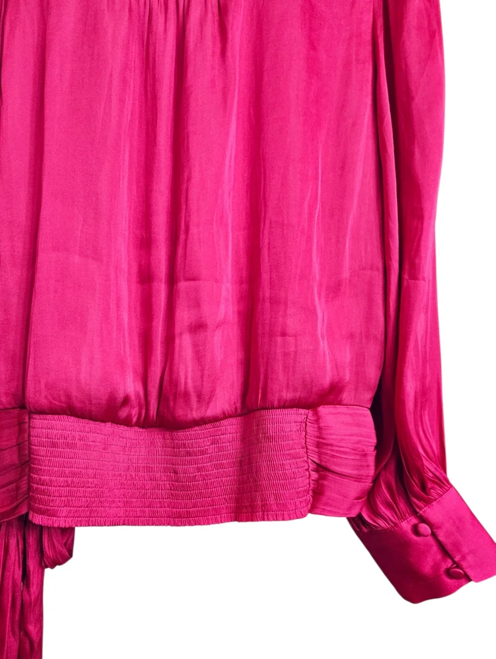 Banana Republic Fushia Pink Satin Balloon Sleeve Tie Waist Wrap Top Small